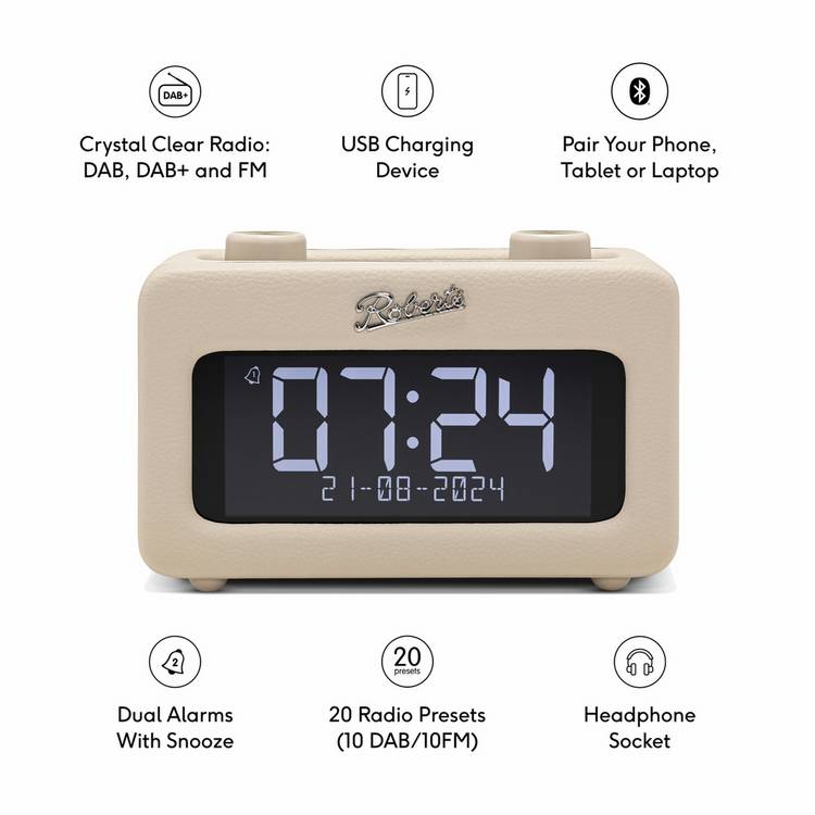 Roberts Revival Rest clock radio in cream, imported from the UK