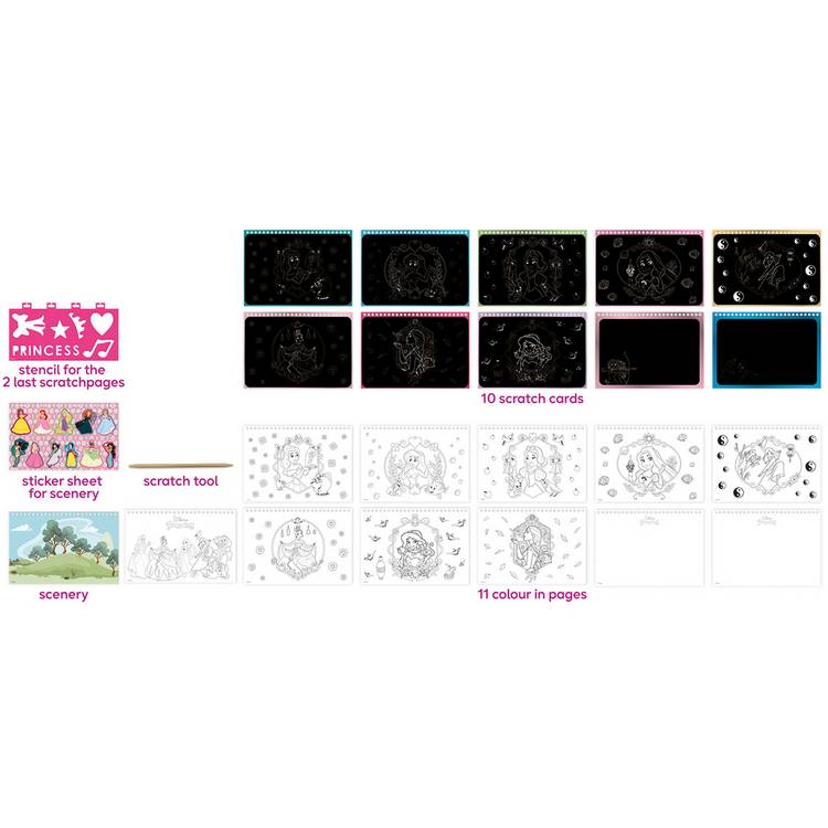 Totum Disney Princess scratchbook with stencil and stickers, imported from the UK