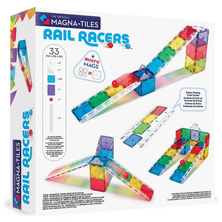 MAGNA-TILES Rail Racers 33 piece set, imported from the UK