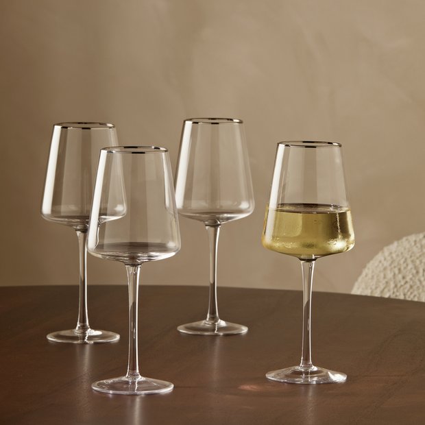 Argos Home wine glasses set of 4 silver rim - British product
