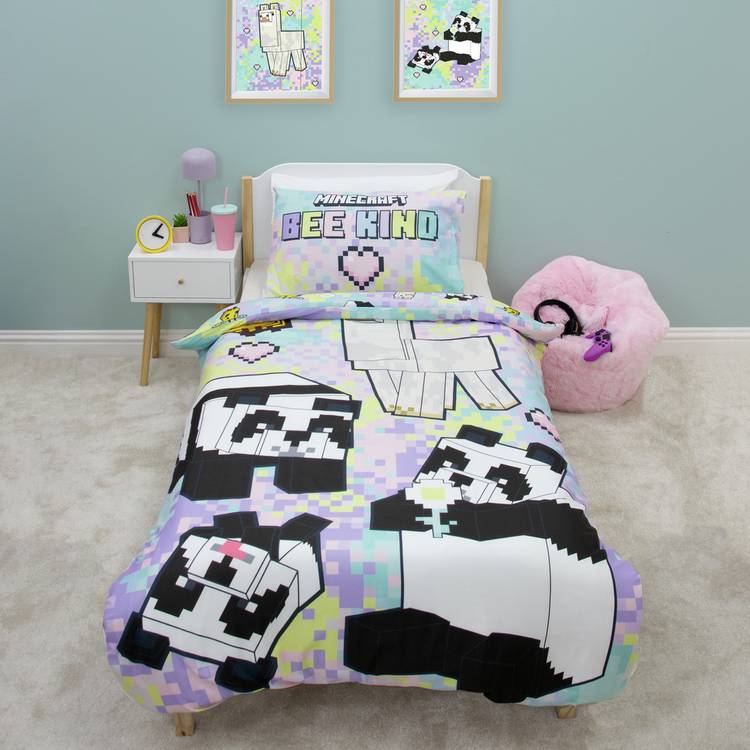 Minecraft pastel kids bedding single duvet and pillowcase (British brand)
