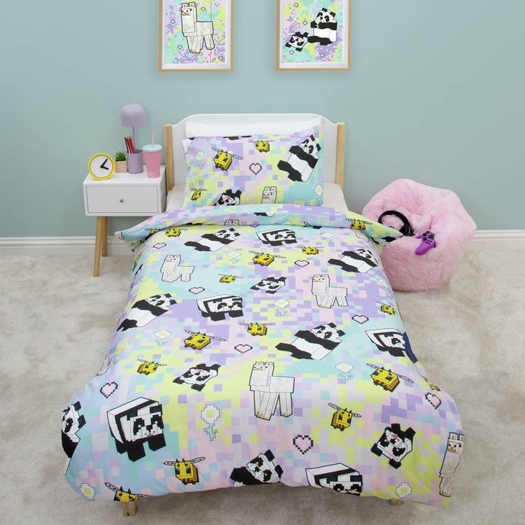 Minecraft pastel kids bedding single duvet and pillowcase (British brand)