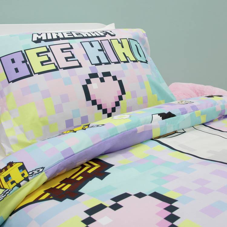 Minecraft pastel kids bedding single duvet and pillowcase (British brand)
