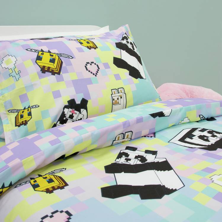 Minecraft pastel kids bedding single duvet and pillowcase (British brand)
