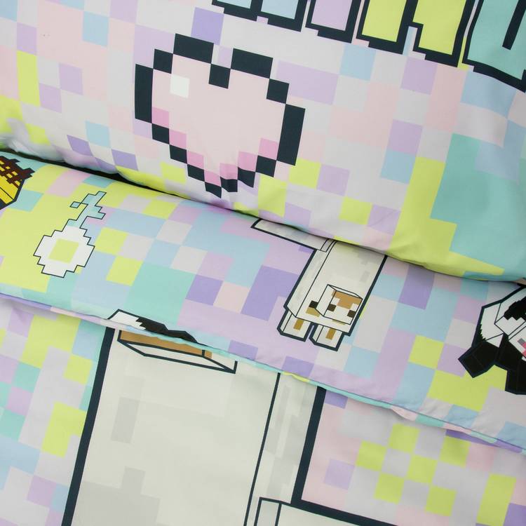 Minecraft pastel kids bedding single duvet and pillowcase (British brand)