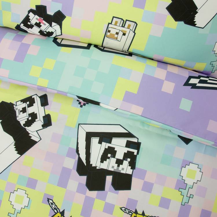 Minecraft pastel kids bedding single duvet and pillowcase (British brand)