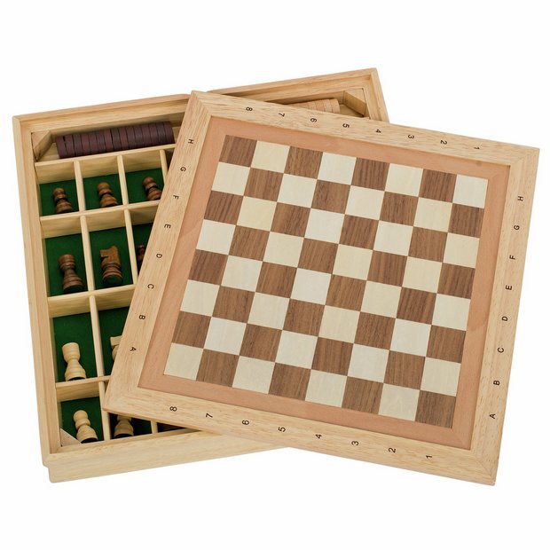 Goki wooden game compendium with chess and draughts (British brand)