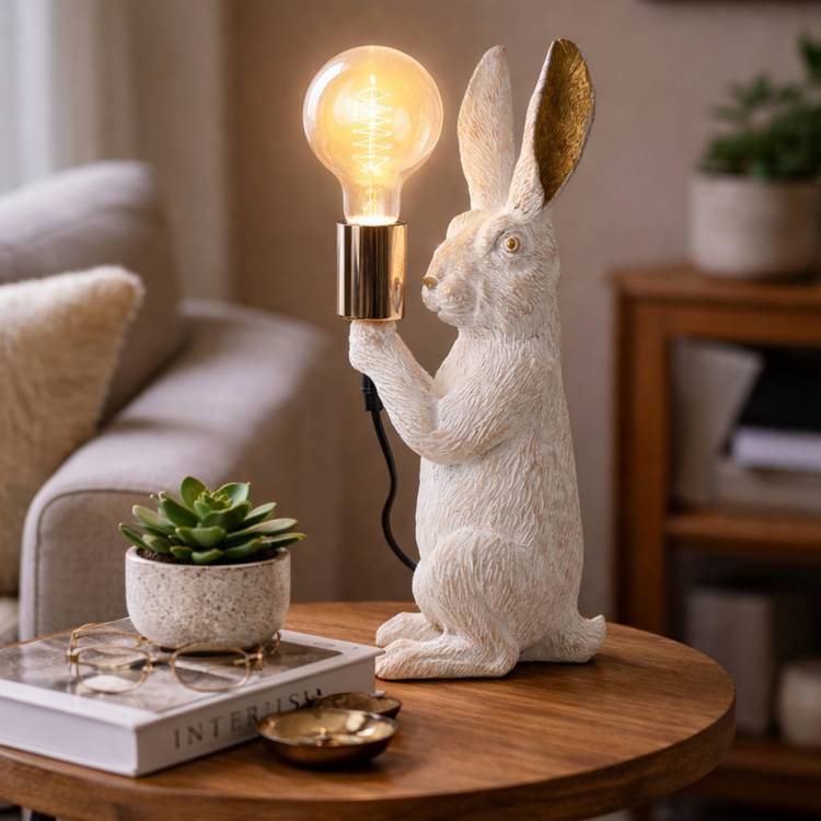 Hestia rabbit table lamp 35cm rose gold, imported from the UK