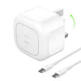 Belkin 30W USB-C wall charger with folding pins and cable, UK version