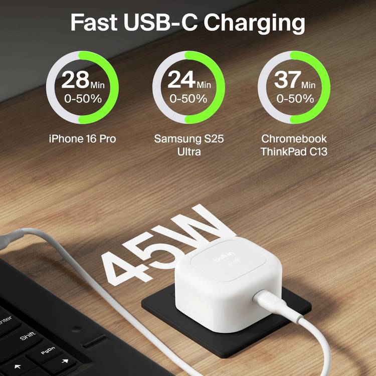 Belkin USB-C slimline wall charger 45W white, UK version