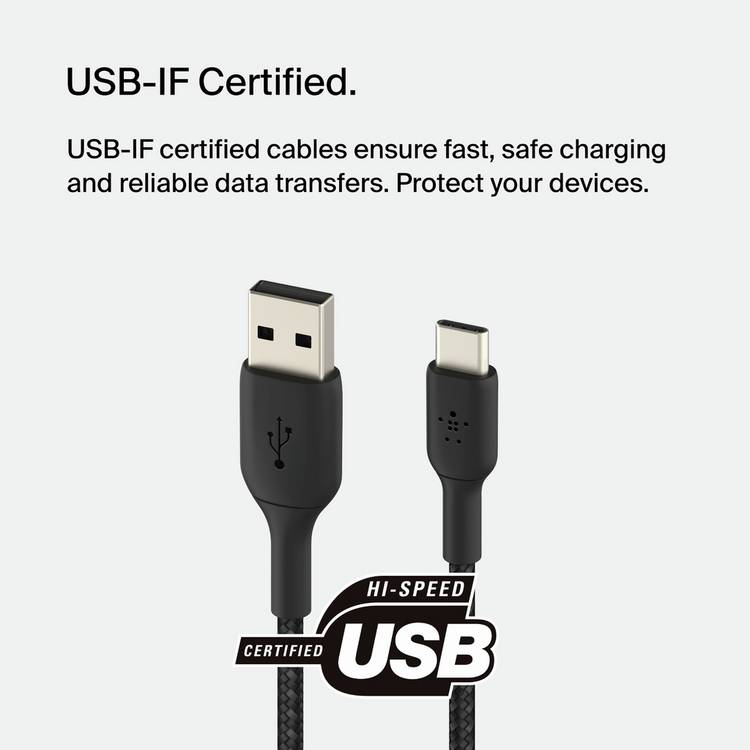 Belkin 1m braided USB-C cable black, imported from the UK