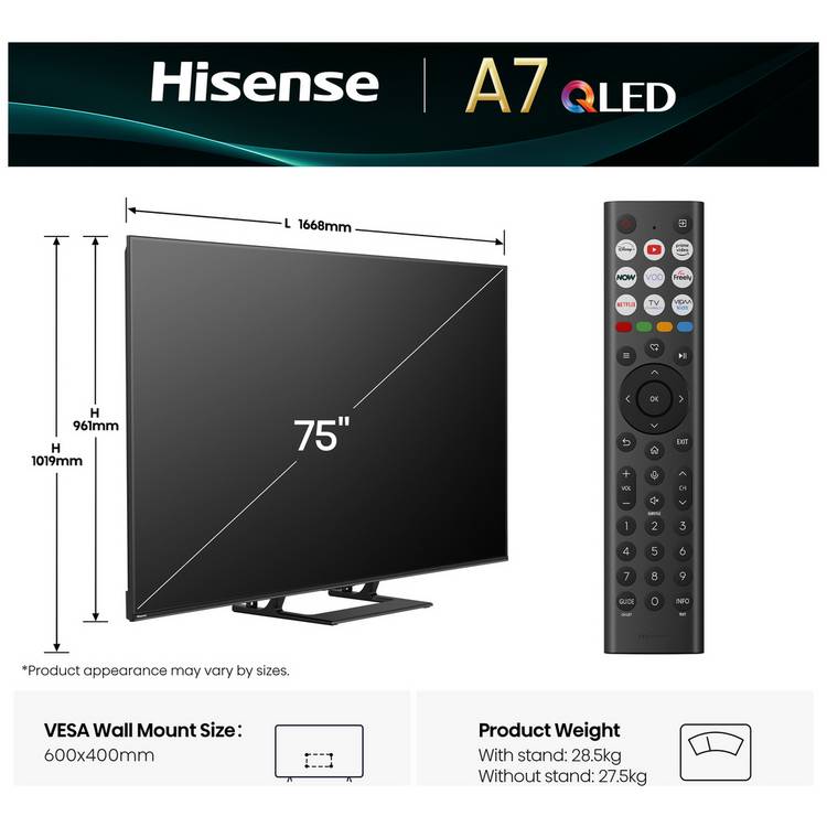 Hisense 75A7QTUK 4K QLED Smart TV (British brand)