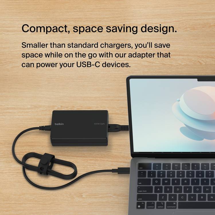Belkin 100W USB-C laptop charger with 2.5m cable, black (British brand)
