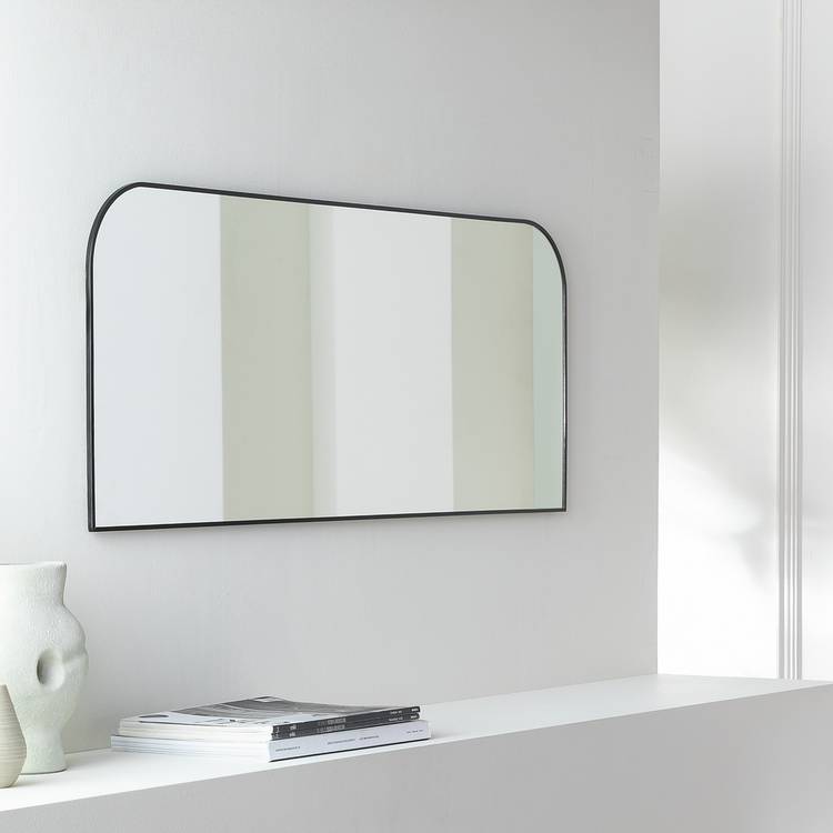 Habitat black round edge rectangular wall mirror 40x100cm, imported from the UK
