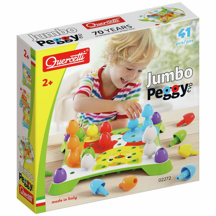 Quercetti Jumbo Peggy Evo 41-piece peg board game, imported from the UK