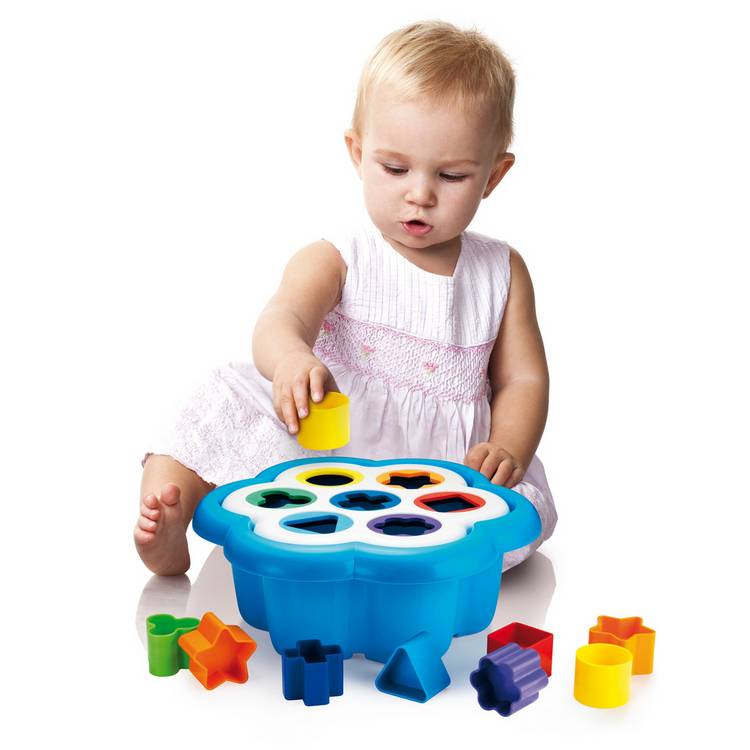 Quercetti Daisy Shape Sorter bucket toy, imported from the UK
