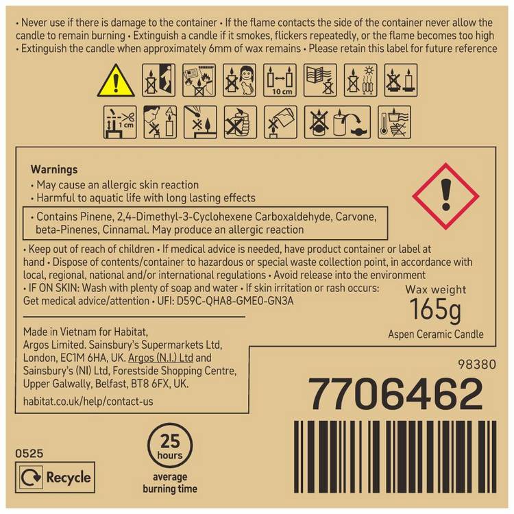 Habitat Aspen ceramic candle 8.4cm (British brand)