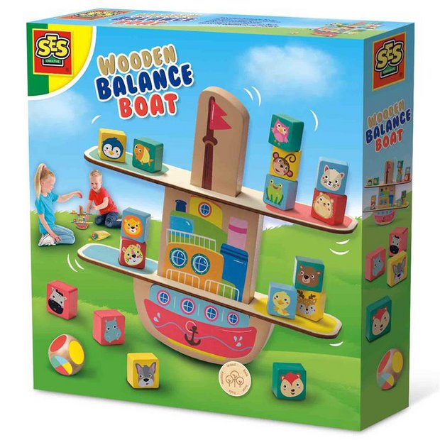 SES Creative wooden balance boat with animal pieces (British brand)