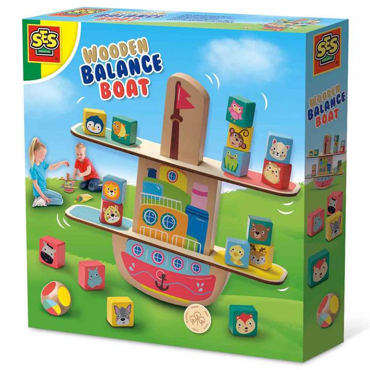 SES Creative wooden balance boat with animal pieces (British brand)