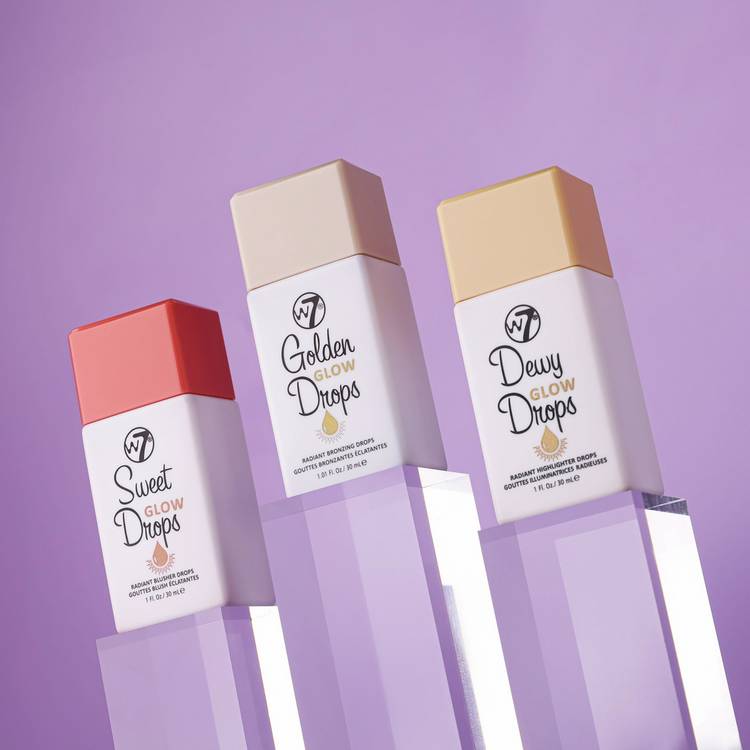 W7 Glow Drops liquid highlighter set 3x30ml, imported from the UK