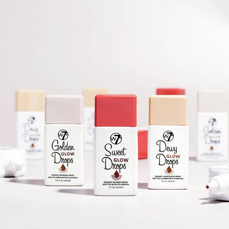 W7 Glow Drops liquid highlighter set 3x30ml, imported from the UK