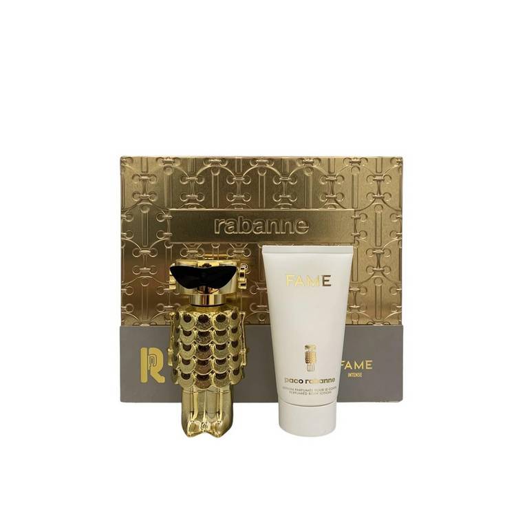 Rabanne Fame Intense fragrance set and body lotion, UK version