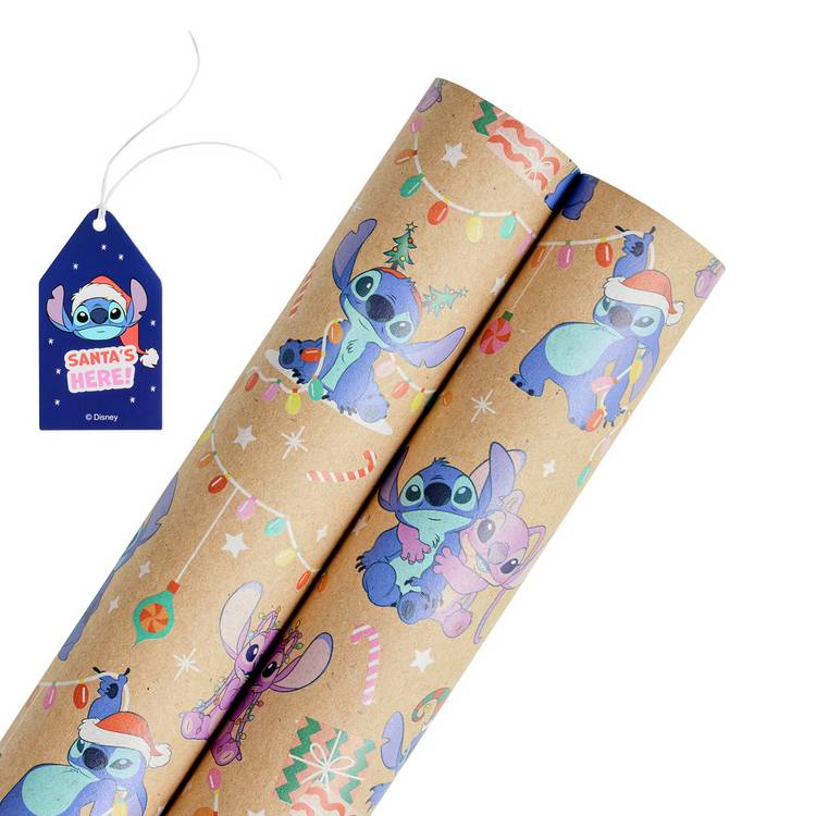 Argos Home Disney Stitch wrapping paper on kraft background 2 rolls 3m, UK version