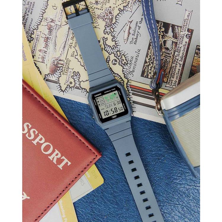 Casio digital watch grey dial blue resin strap (British brand)