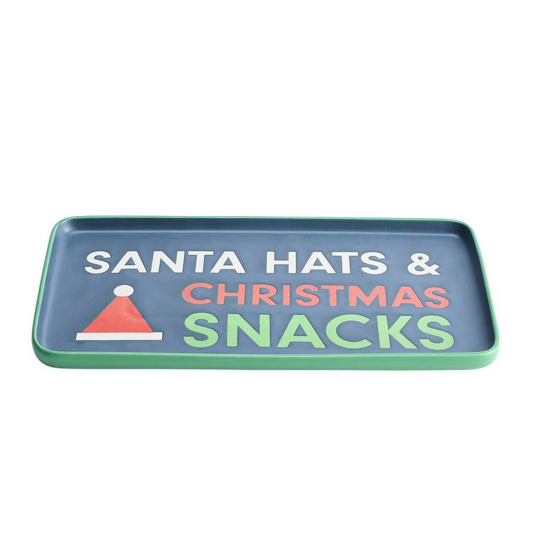 Habitat stoneware serving platter Christmas slogan blue 36.8cm, UK version