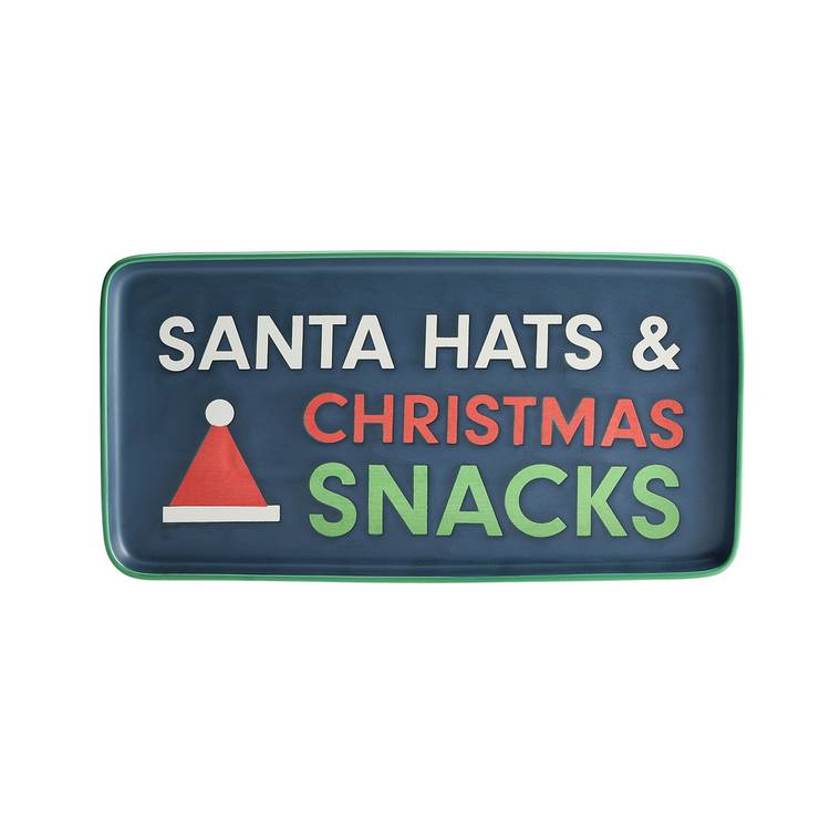 Habitat stoneware serving platter Christmas slogan blue 36.8cm, UK version