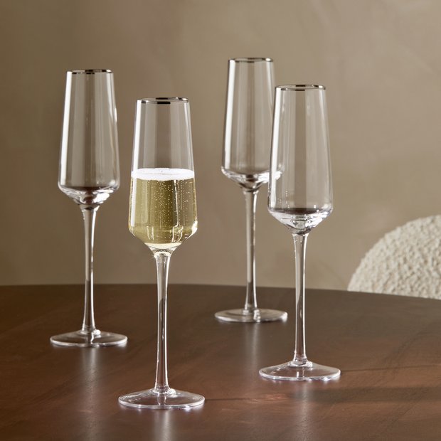 Argos Home silver rim champagne glasses set of 4, imported from the UK