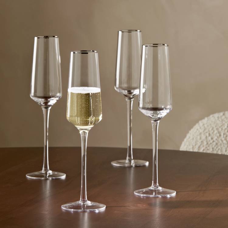 Argos Home silver rim champagne glasses set of 4, imported from the UK