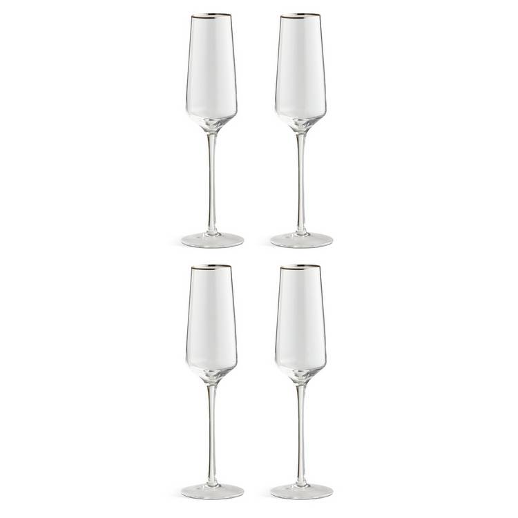 Argos Home silver rim champagne glasses set of 4, imported from the UK