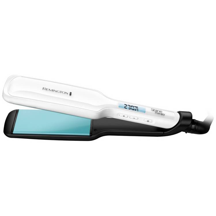 Remington Shine Therapy hair straightener with extra wide plates, imported from the UK