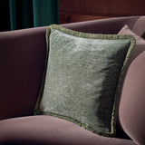Habitat green chenille fringe cushion 43x43cm (British brand)