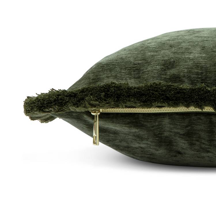 Habitat green chenille fringe cushion 43x43cm (British brand)