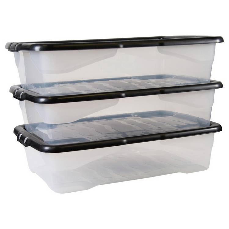 Strata underbed storage boxes clear 3x42L, imported from the UK