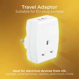 Masterplug travel adapter with USB-A and USB-C, imported from the UK