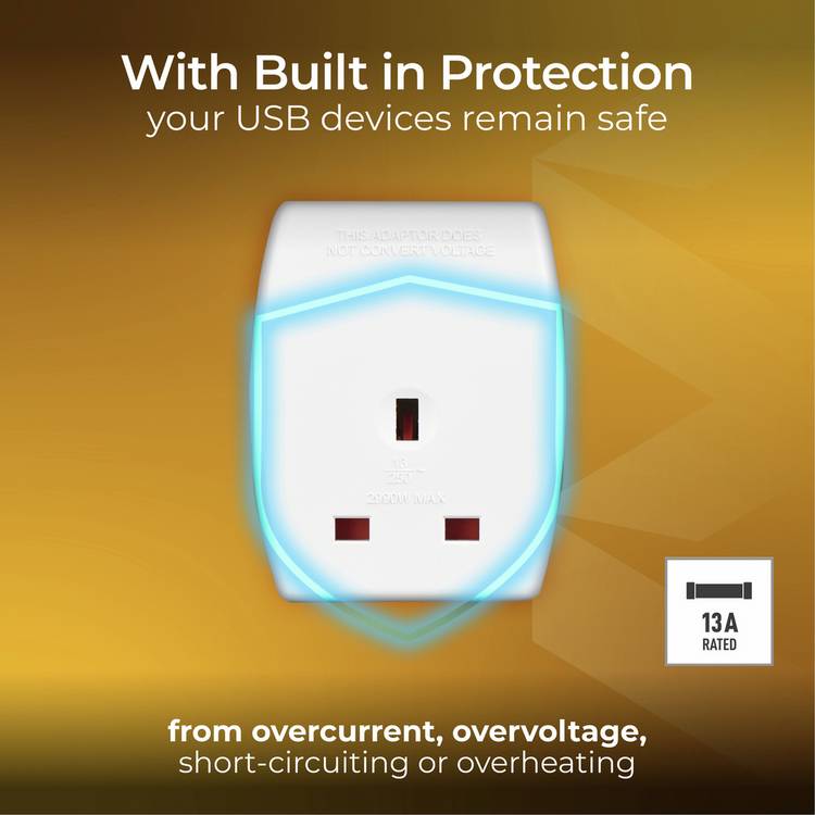 Masterplug travel adapter with USB-A and USB-C, imported from the UK