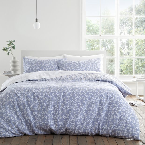 Bianca Cotton bedding set Shadow Leaves blue double (British brand)