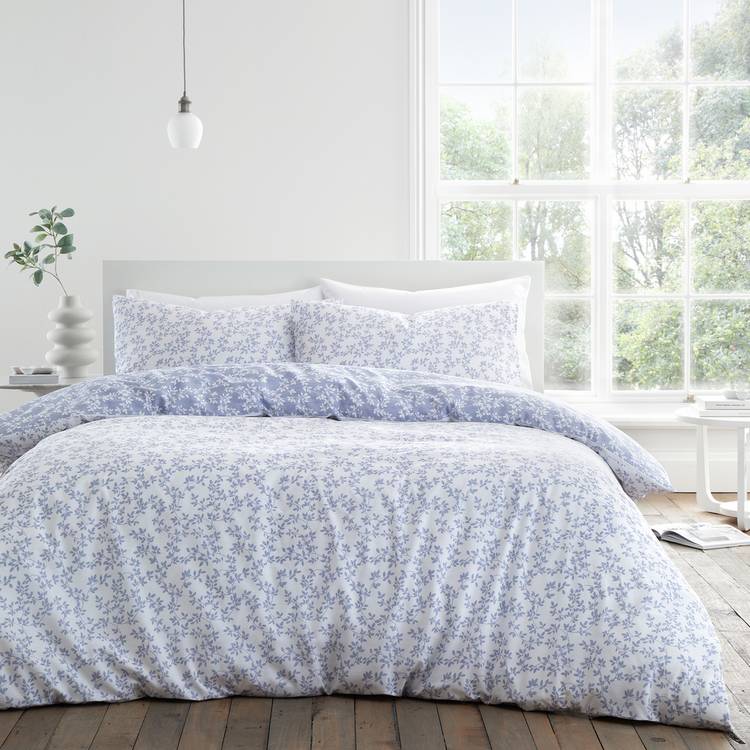 Bianca Cotton bedding set Shadow Leaves blue double (British brand)