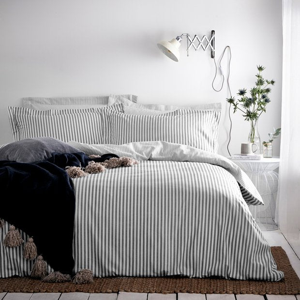 Yard Hebden Cotton Stripe grey bedding set single - British product