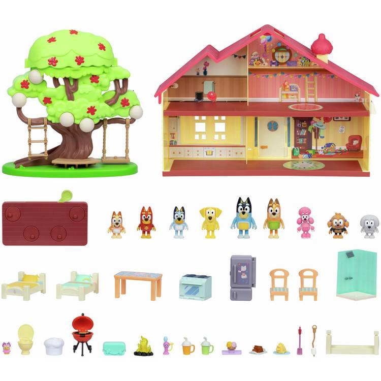 Bluey family celebration home and tree playset bundle (British brand)