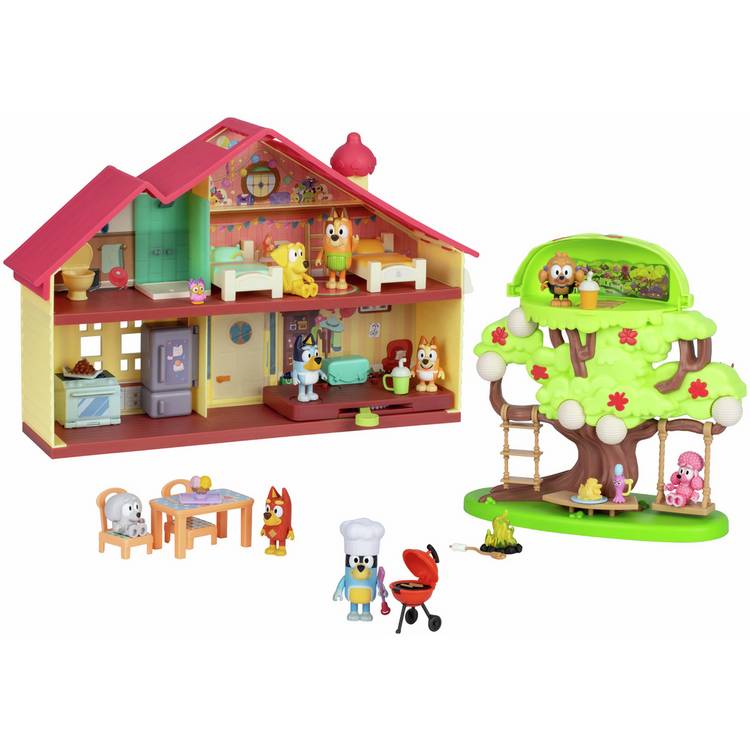 Bluey family celebration home and tree playset bundle (British brand)