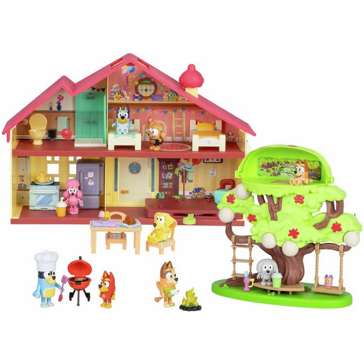 Bluey family celebration home and tree playset bundle (British brand)