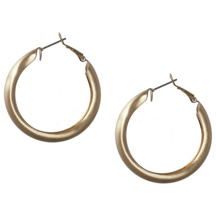 Liars & Lovers gold tone brushed circle hoop earrings, UK version