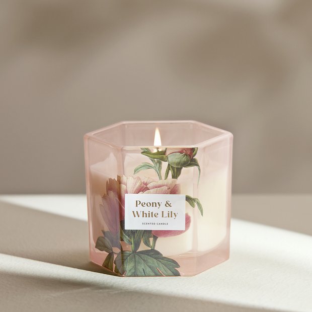 Argos Home Peony & White Lily boxed candle 9cm (British brand)