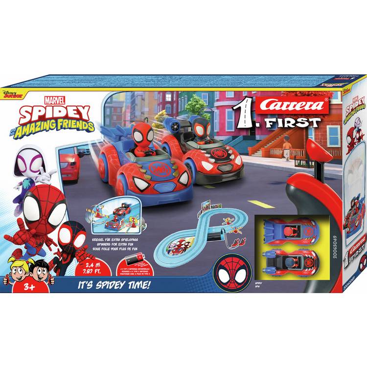 Carrera FIRST Spidey slot racing set with Spidermobiles - British product