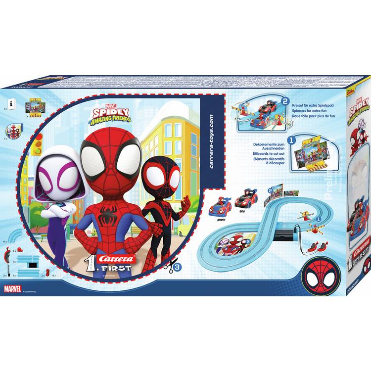 Carrera FIRST Spidey slot racing set with Spidermobiles - British product