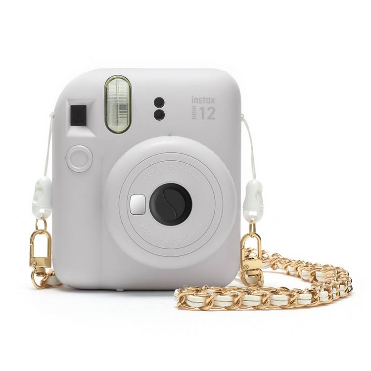 instax Mini 12 Clay White instant camera bundle, UK version